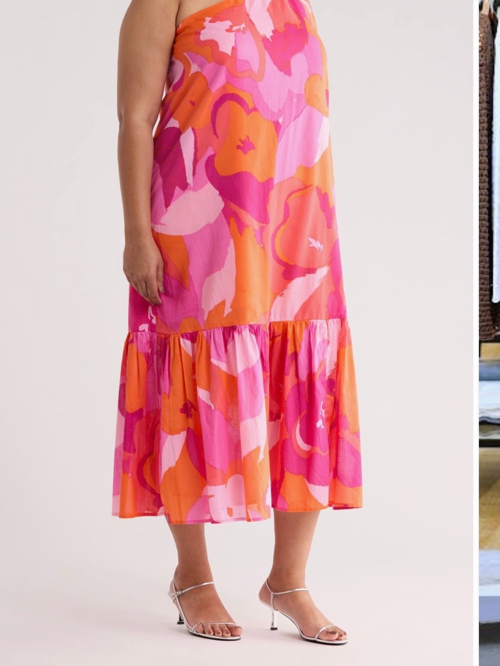Sugarlips Pink & Orange Abstract Floral Tiered One Shoulder Dress